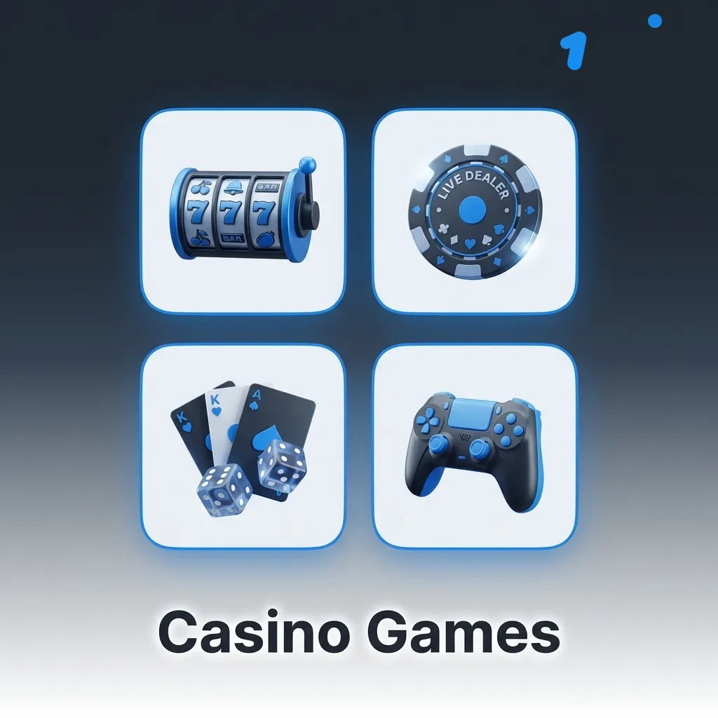 Diverse casino games display including slots, roulette, blackjack, baccarat, poker, and live dealer options from top providers